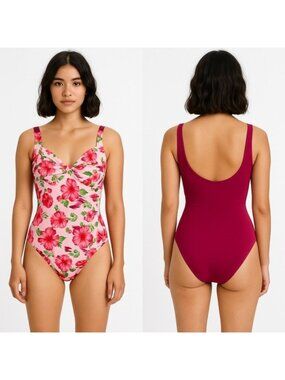 Vintage Hot Summer Beachwear Hibiscus One Piece Swimsuit